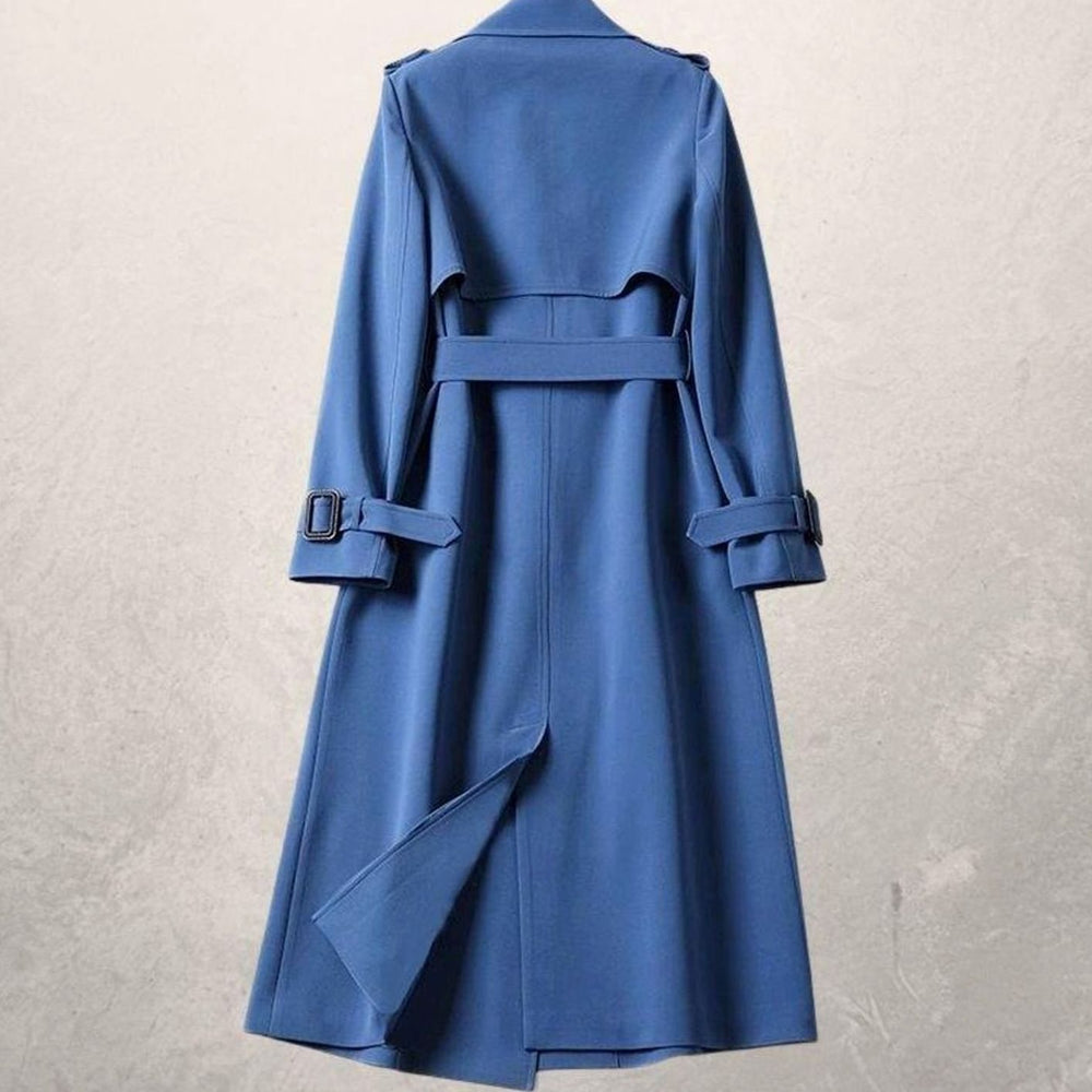 Women's Classic Double-Breasted Belted Long Trench Coat, Khaki