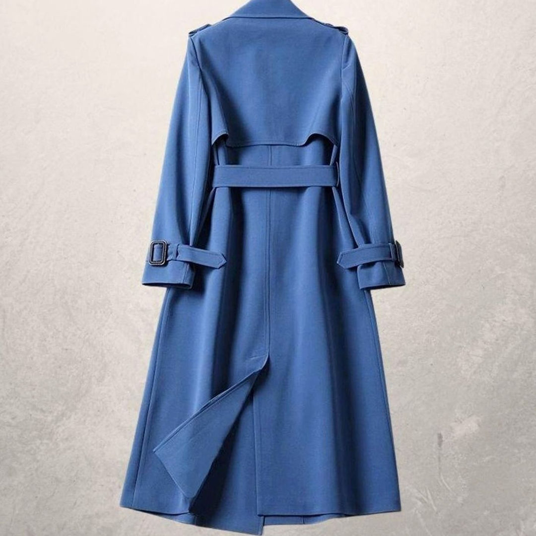 Women's Classic Double-Breasted Belted Long Trench Coat, Khaki
