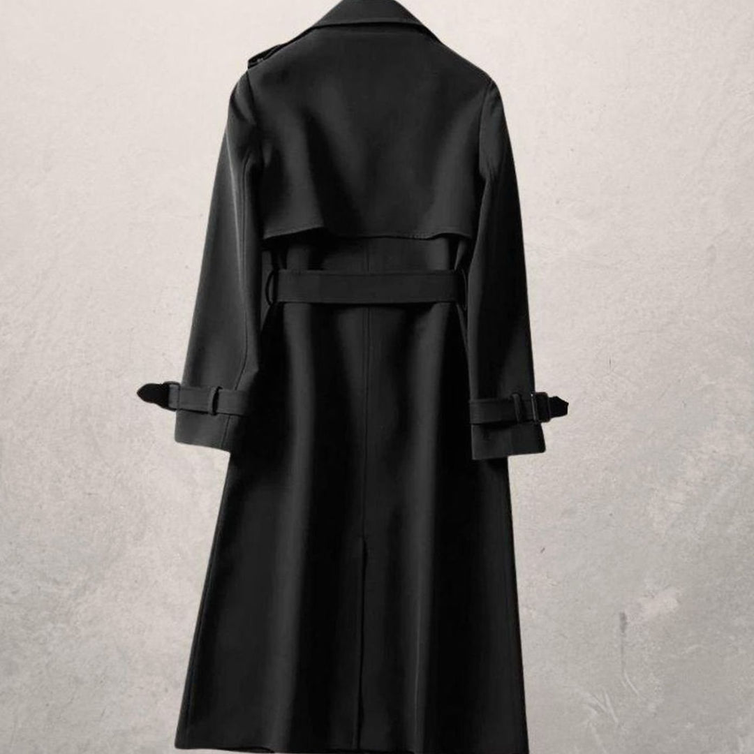 Women's Classic Double-Breasted Belted Long Trench Coat, Khaki