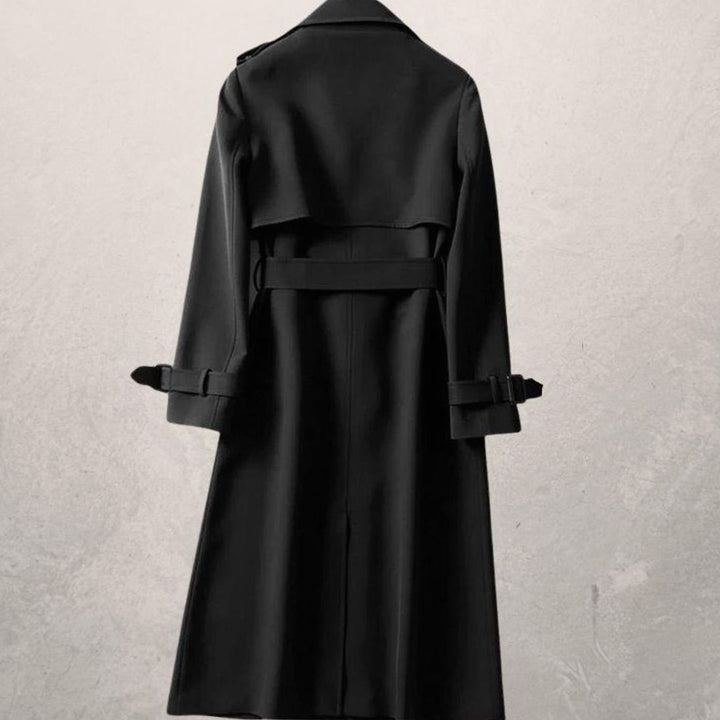 Women's Classic Double-Breasted Belted Long Trench Coat, Khaki