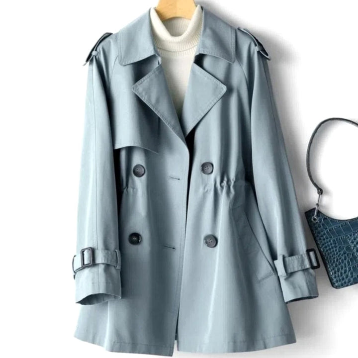 Women's Classic Double-Breasted Belted Trench Coat, Black - Blue