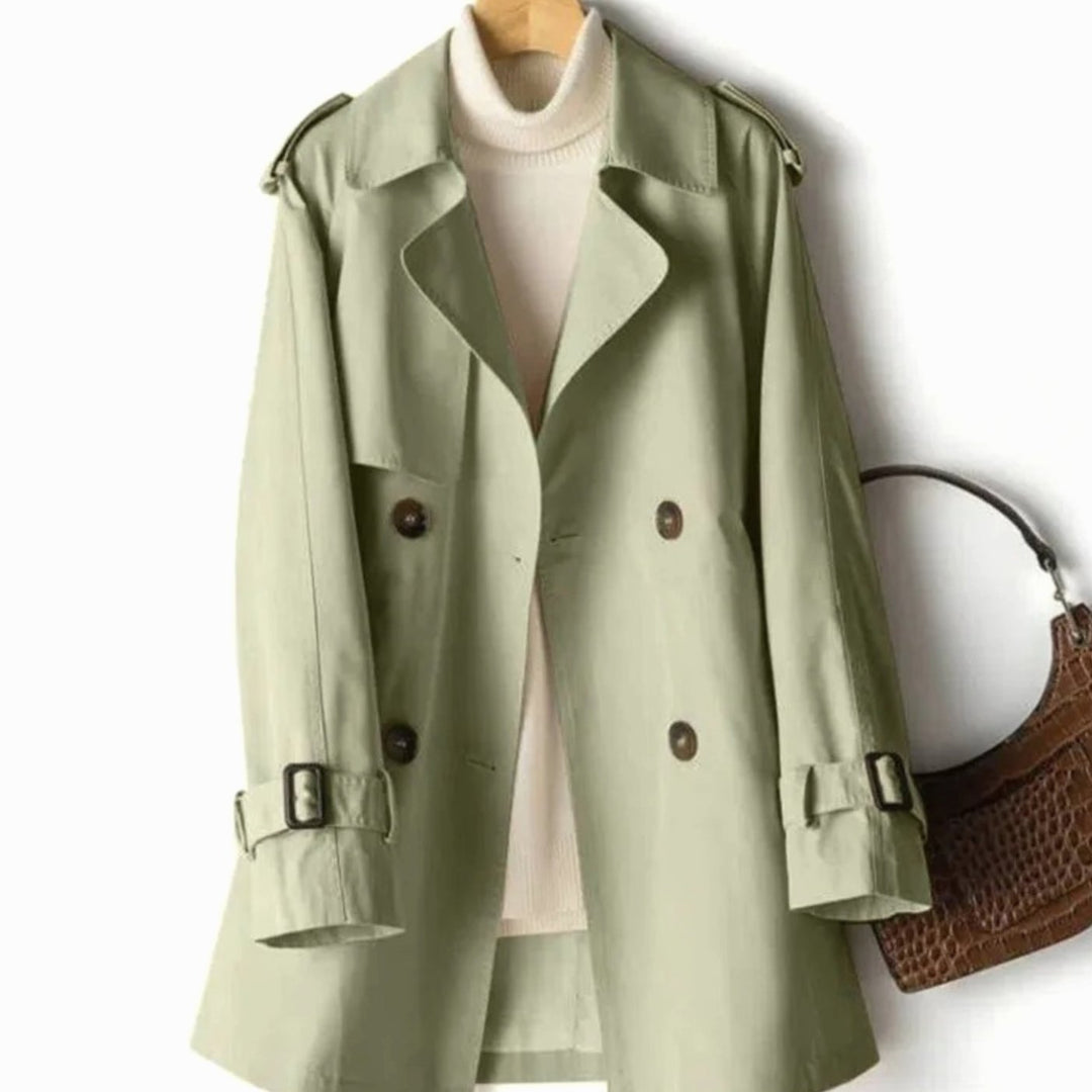 Women's Classic Double-Breasted Belted Trench Coat, Black - Green