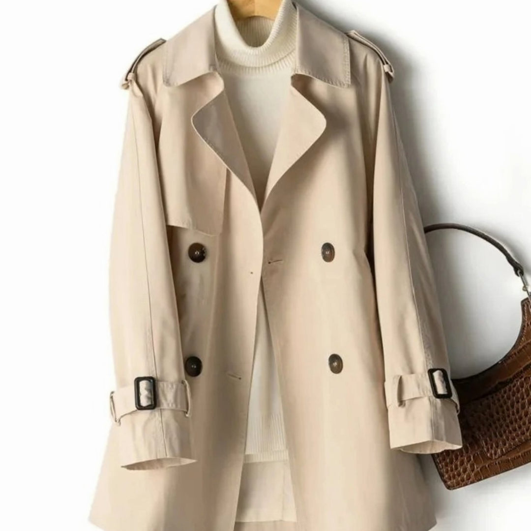 Women's Classic Double-Breasted Belted Trench Coat, Black - Khaki