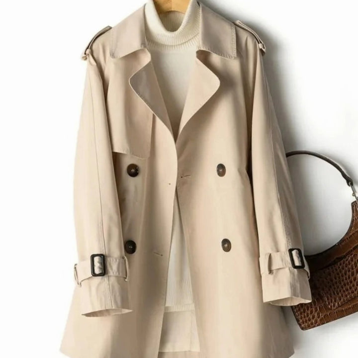 Women's Classic Double-Breasted Belted Trench Coat, Black - Khaki