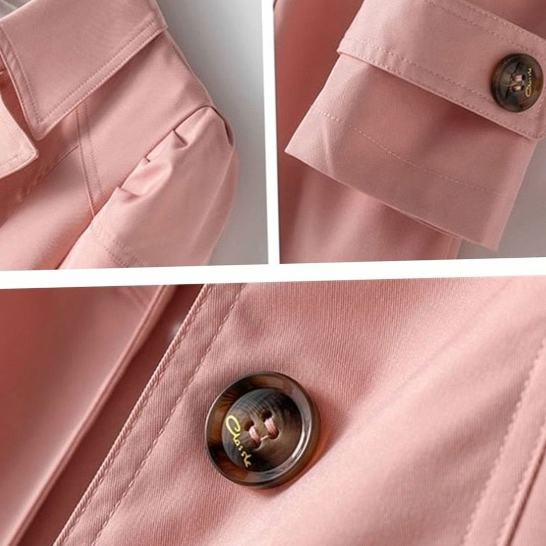 Women's Classic Double-Breasted Belted Trench Coat, Pink
