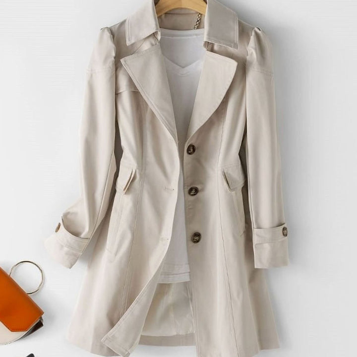 Women's Classic Double-Breasted Belted Trench Coat, Pink - Beige