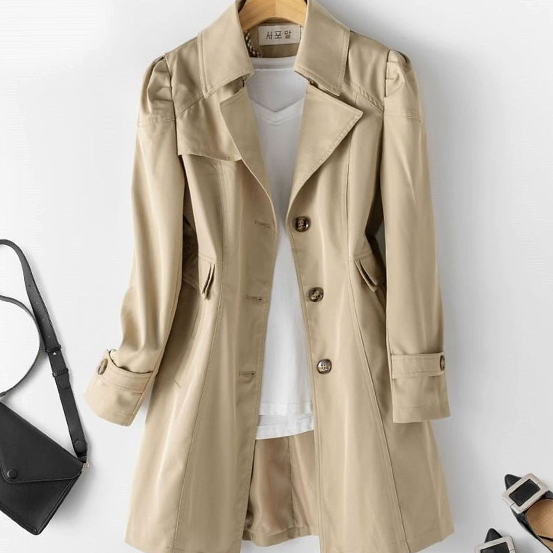 Women's Classic Double-Breasted Belted Trench Coat, Pink - Khaki