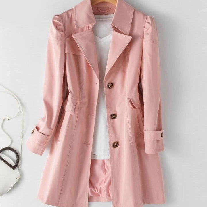 Women's Classic Double-Breasted Belted Trench Coat, Pink - Pink