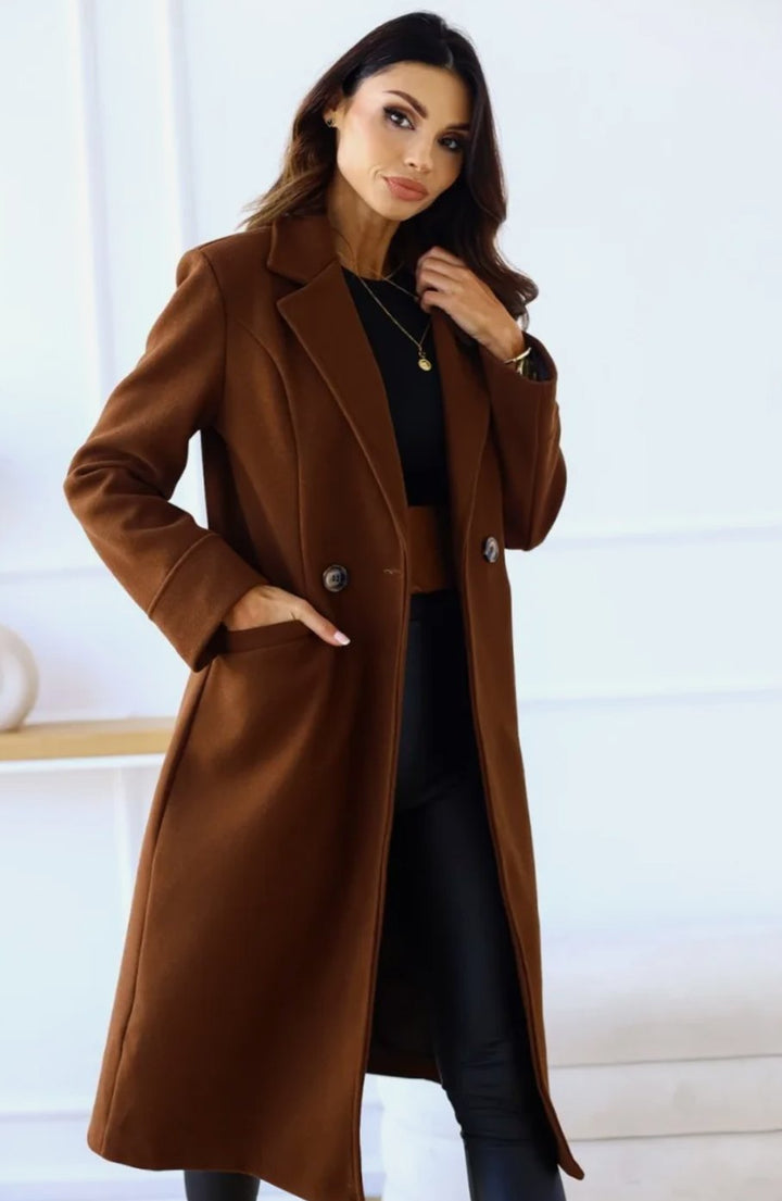 Women's Classic Long Lapel-Collar Belted Trench Coat
