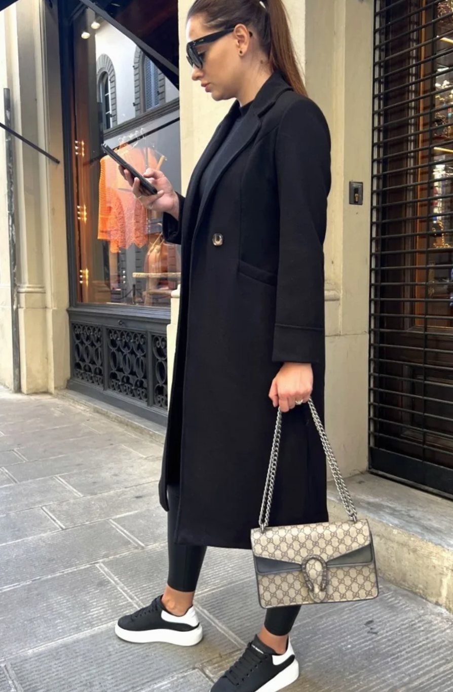 Women's Classic Long Lapel-Collar Belted Trench Coat