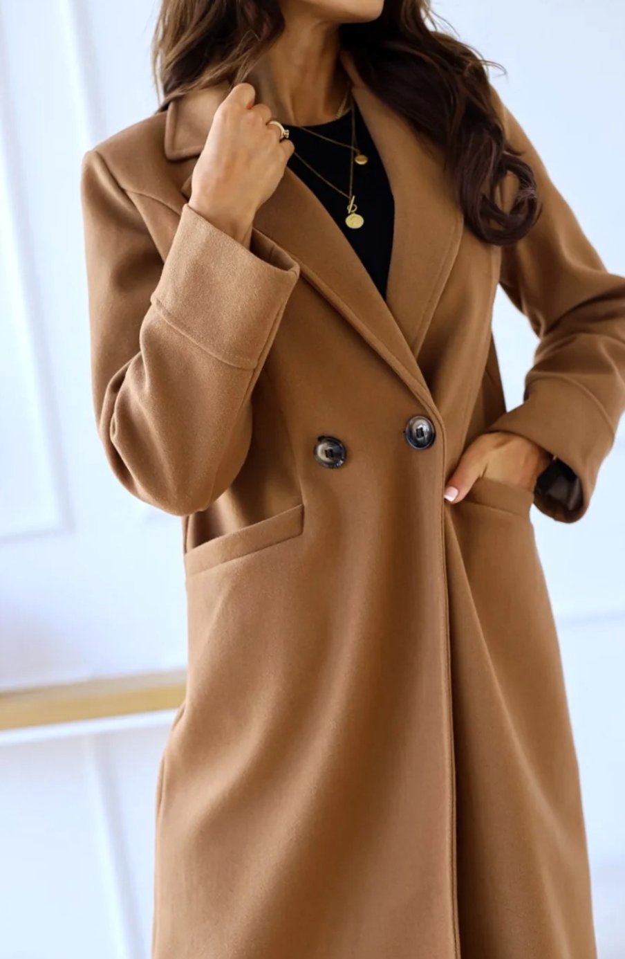 Women's Classic Long Lapel-Collar Belted Trench Coat - Khaki
