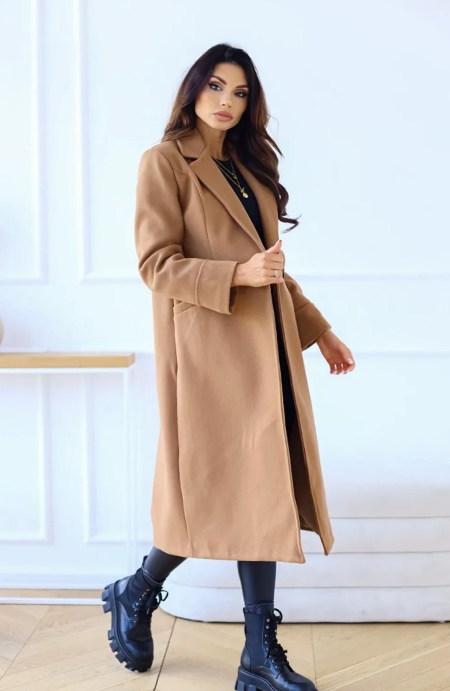 Women's Classic Long Lapel-Collar Belted Trench Coat