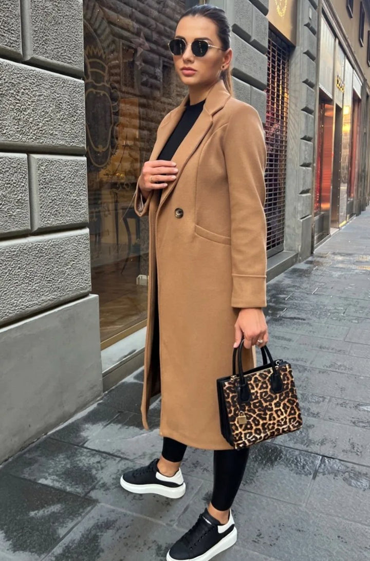 Women's Classic Long Lapel-Collar Belted Trench Coat