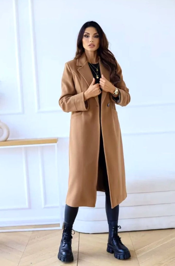 Women's Classic Long Lapel-Collar Belted Trench Coat