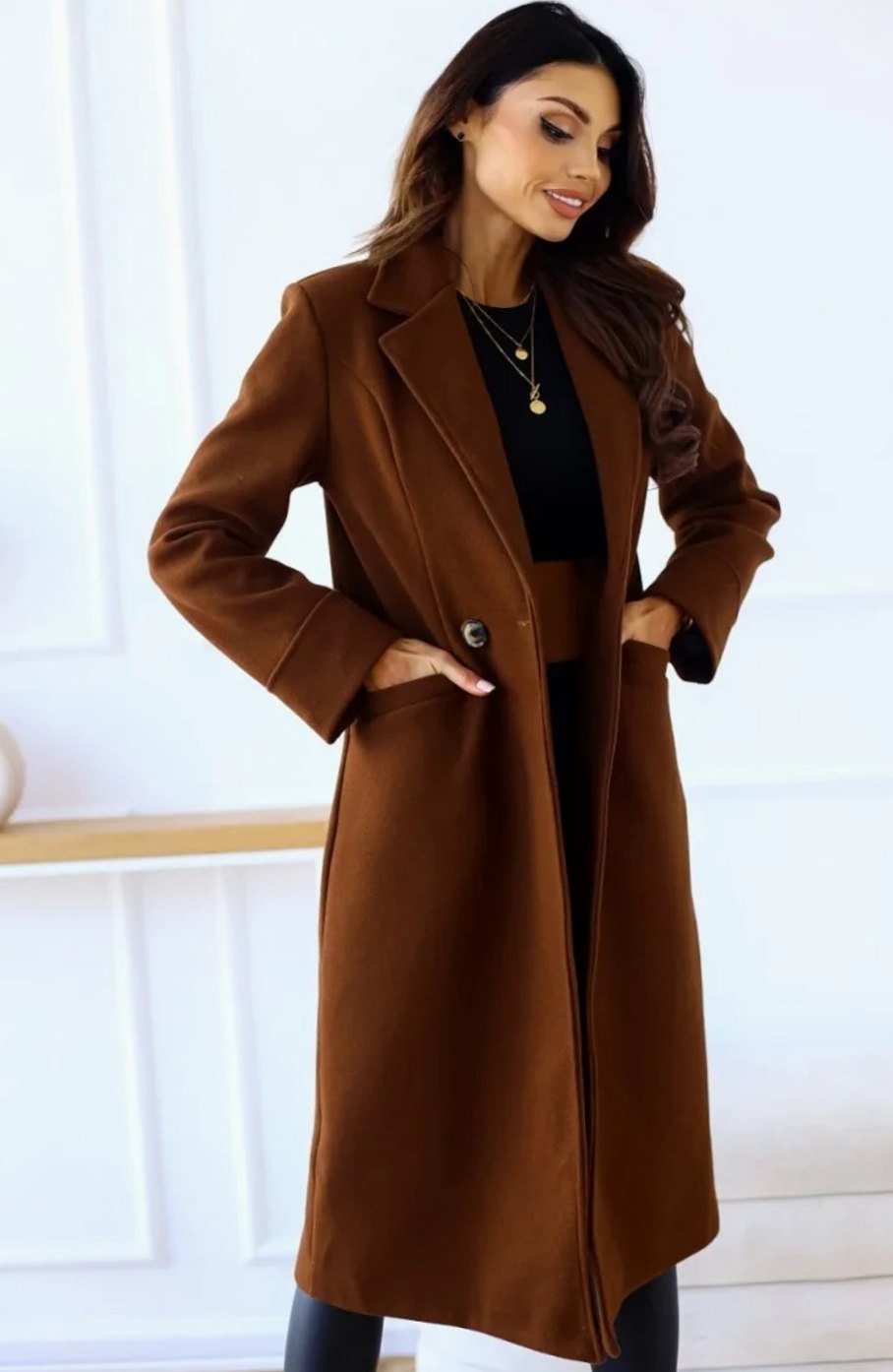 Women's Classic Long Lapel-Collar Belted Trench Coat