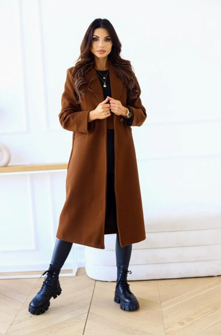Women's Classic Long Lapel-Collar Belted Trench Coat