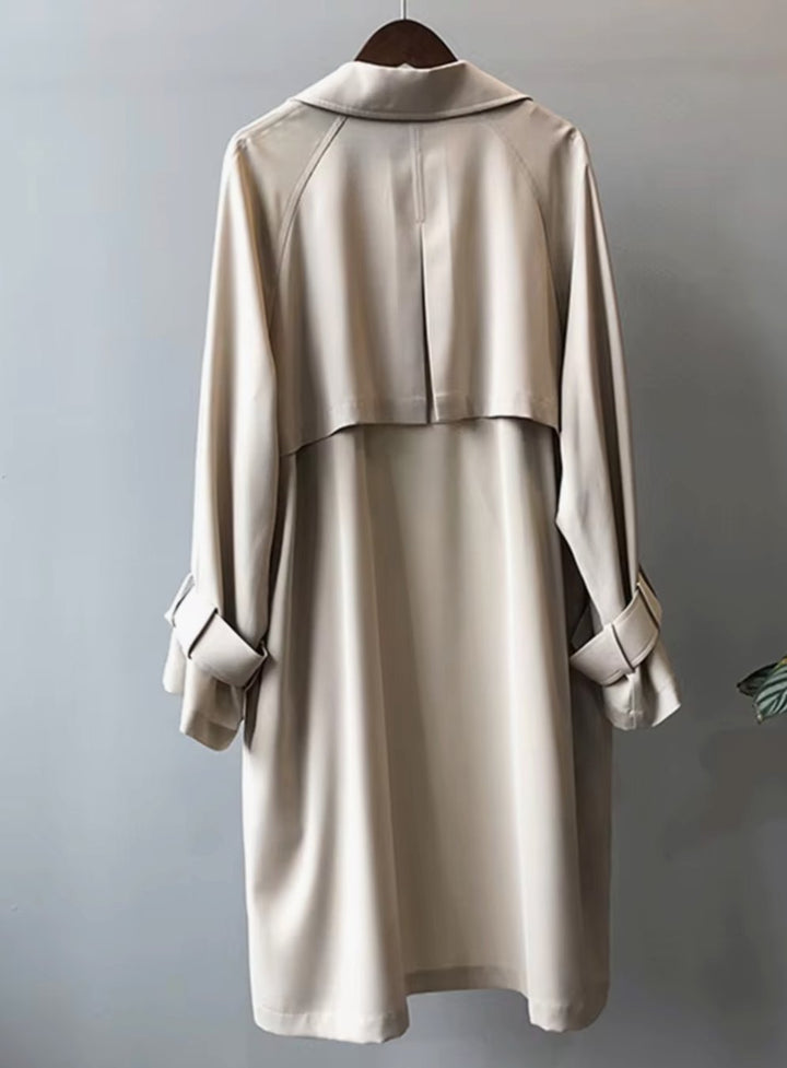Women's Classic Longline Belted Trench Coat Revere Collar