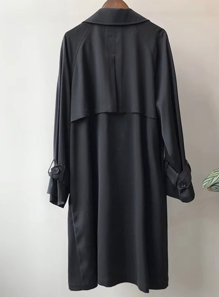 Women's Classic Longline Belted Trench Coat Revere Collar