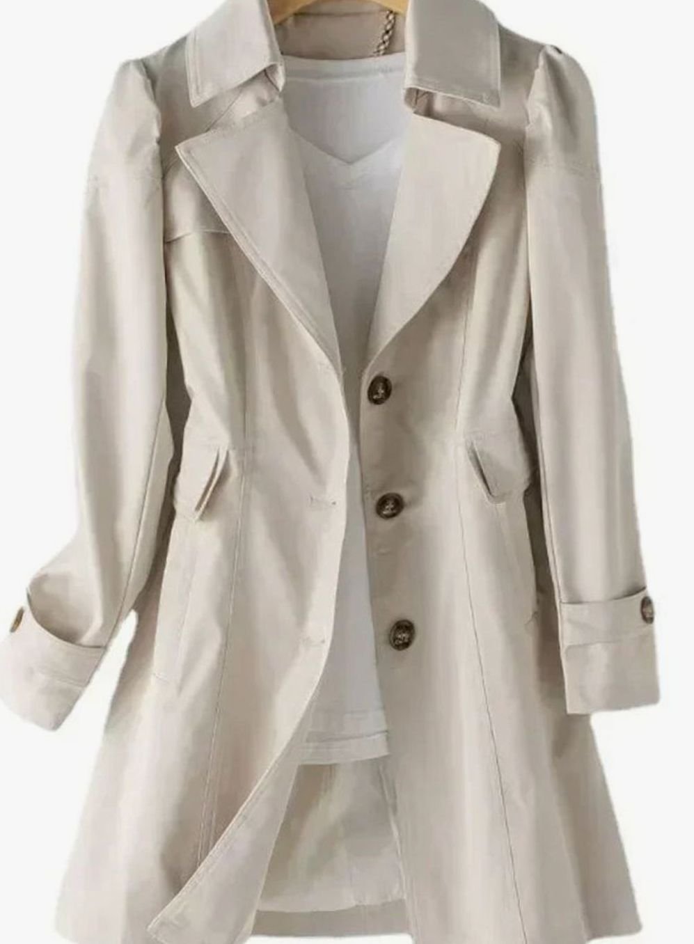 Women's Classic Single-Breasted Belted Trench Coat - Beige