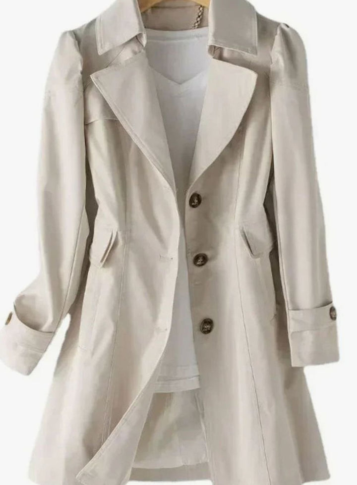 Women's Classic Single-Breasted Belted Trench Coat - Beige