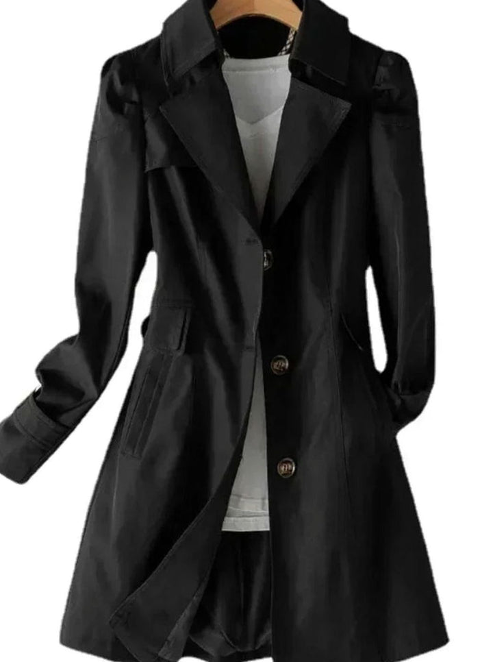 Women's Classic Single-Breasted Belted Trench Coat - Black