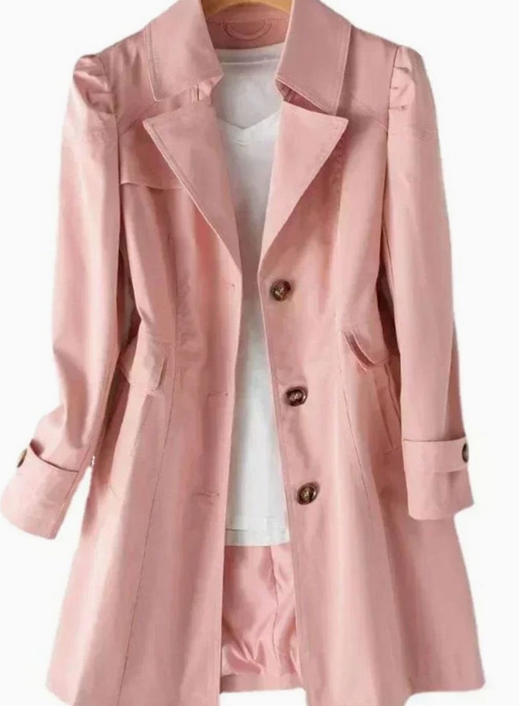 Women's Classic Single-Breasted Belted Trench Coat - Pink