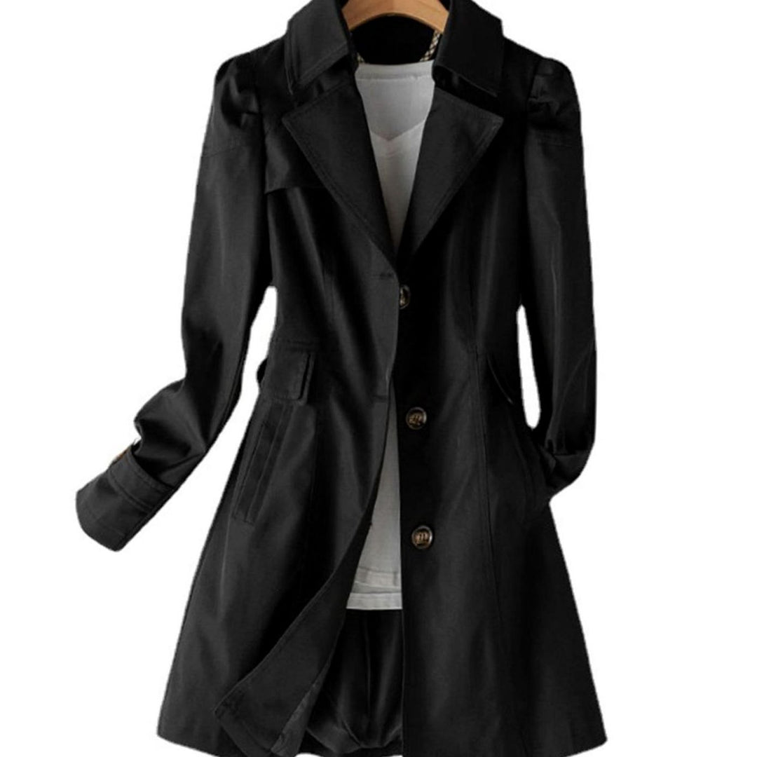 Women's Classic Single-Breasted Longline Trench Coat, Black - Black