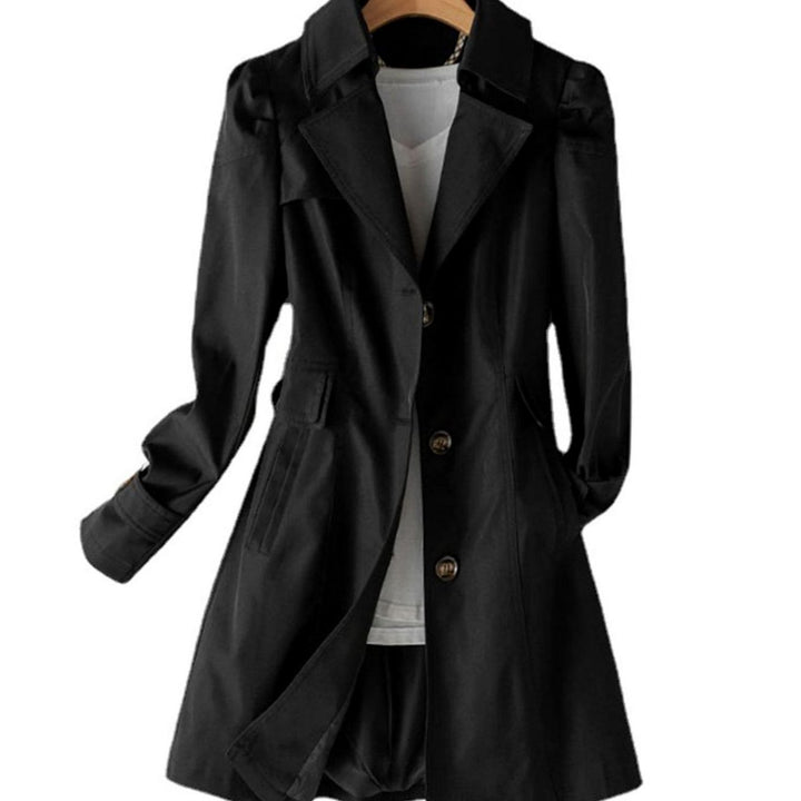 Women's Classic Single-Breasted Longline Trench Coat, Black - Black
