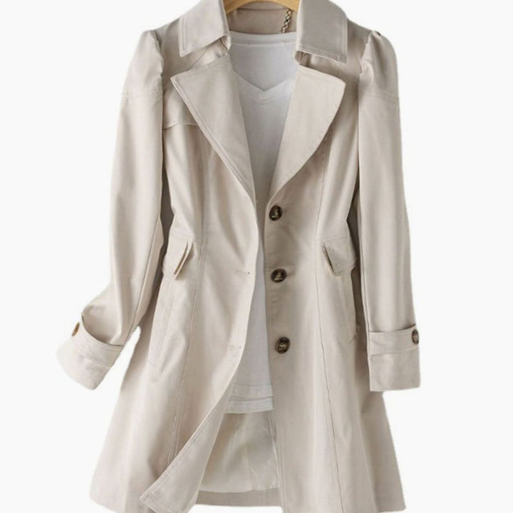 Women's Classic Single-Breasted Longline Trench Coat, Black - Ivory