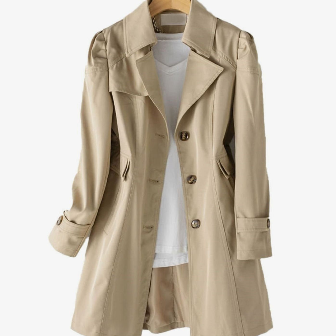 Women's Classic Single-Breasted Longline Trench Coat, Black - Khaki