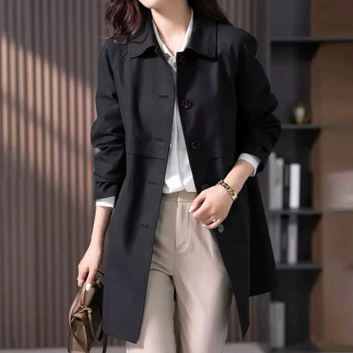Women's Classic Single-Breasted Longline Trench Coat, Navy Blue