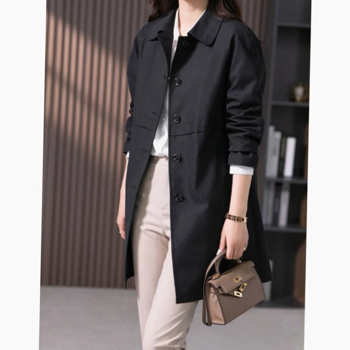 Women's Classic Single-Breasted Longline Trench Coat, Navy Blue