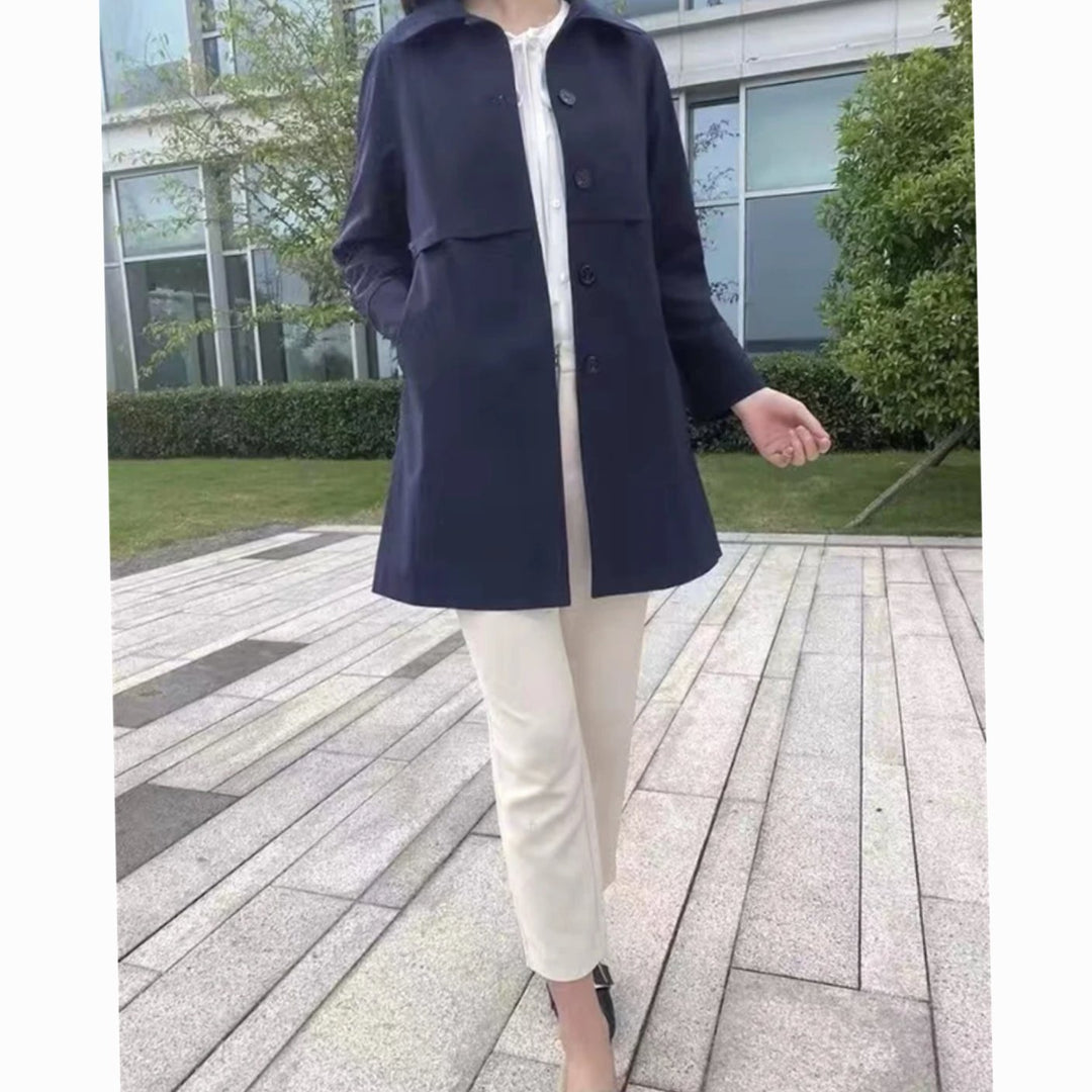 Women's Classic Single-Breasted Longline Trench Coat, Navy Blue