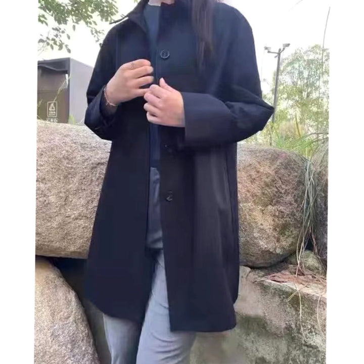 Women's Classic Single-Breasted Longline Trench Coat, Navy Blue