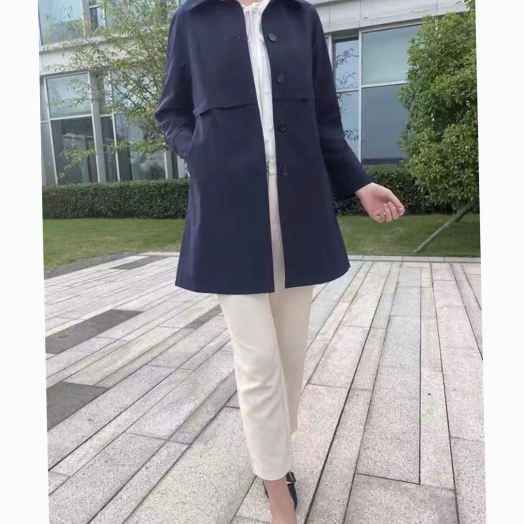 Women's Classic Single-Breasted Longline Trench Coat, Navy Blue