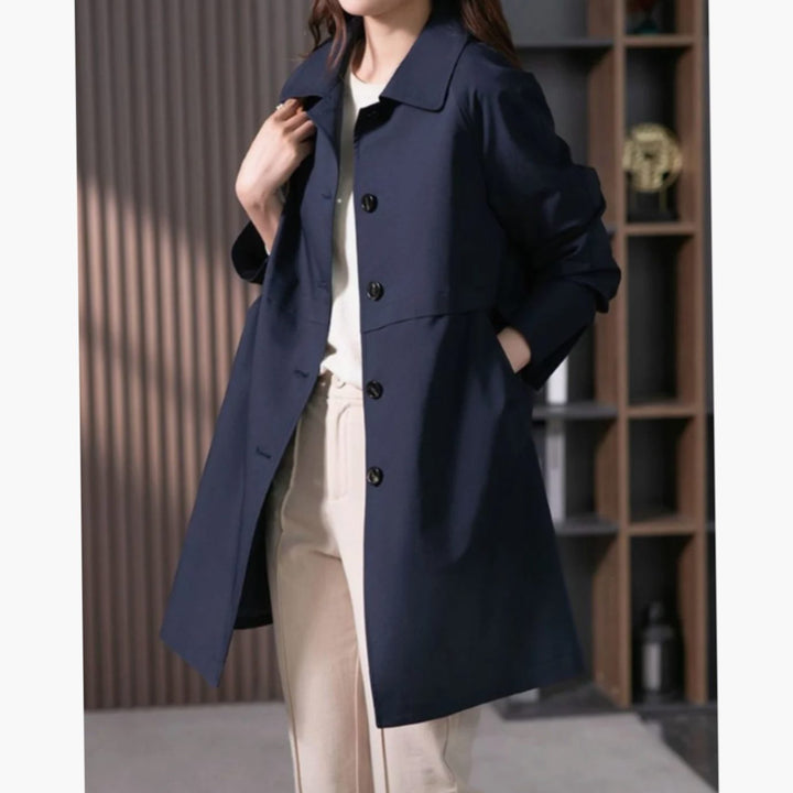 Women's Classic Single-Breasted Longline Trench Coat, Navy Blue