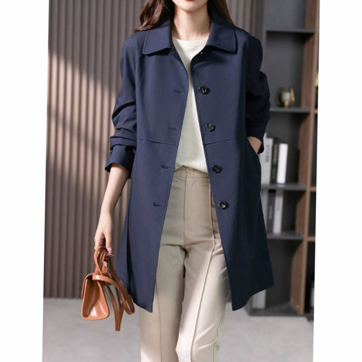 Women's Classic Single-Breasted Longline Trench Coat, Navy Blue