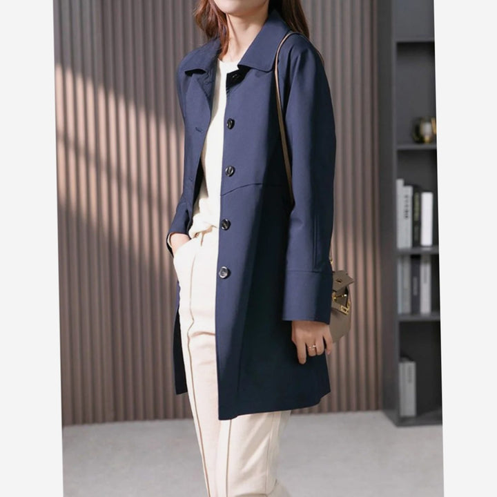 Women's Classic Single-Breasted Longline Trench Coat, Navy Blue
