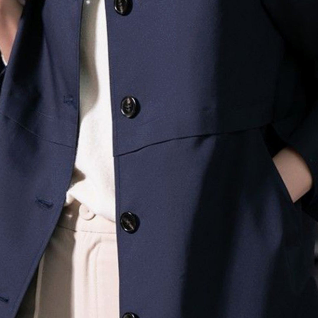 Women's Classic Single-Breasted Longline Trench Coat, Navy Blue