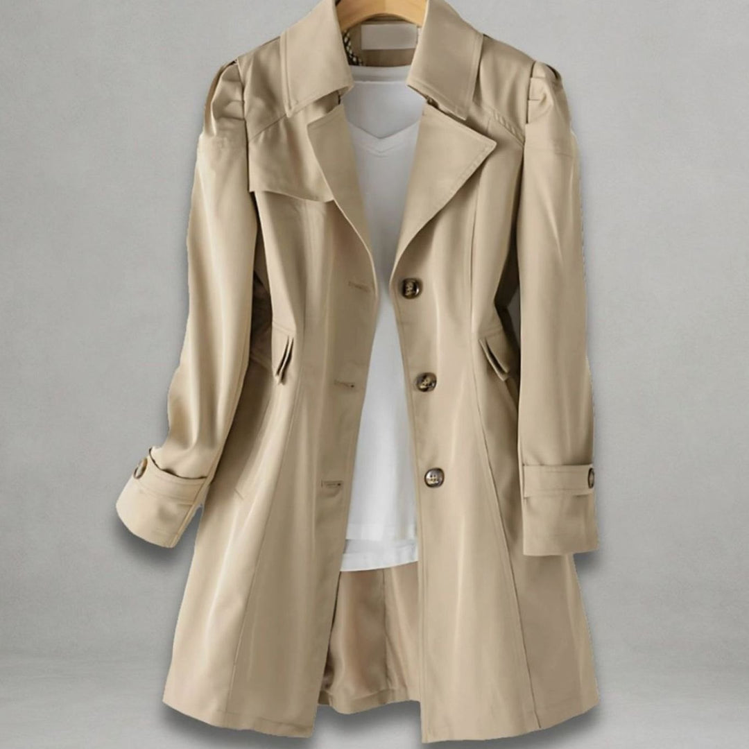 Women's Classic Single-Breasted Notch Lapel Mid-Length Trench Coat - Khaki