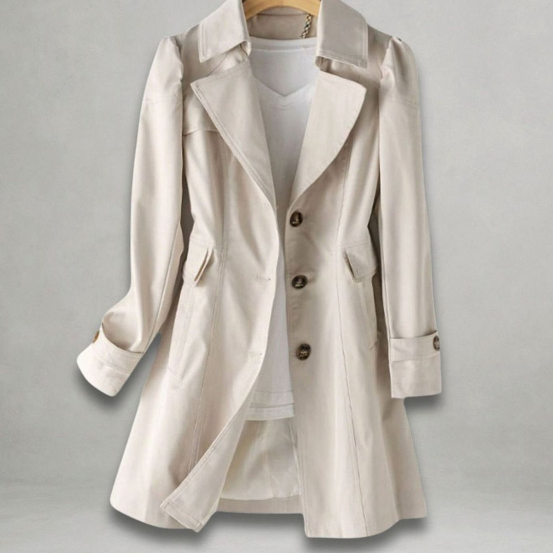 Women's Classic Single-Breasted Notch Lapel Mid-Length Trench Coat - Beige