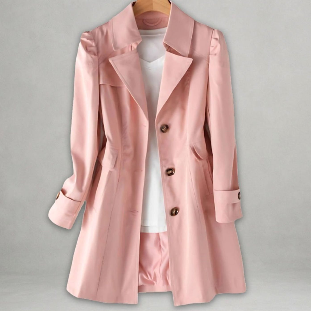 Women's Classic Single-Breasted Notch Lapel Mid-Length Trench Coat - Pink