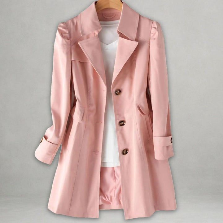 Women's Classic Single-Breasted Notch Lapel Mid-Length Trench Coat - Pink