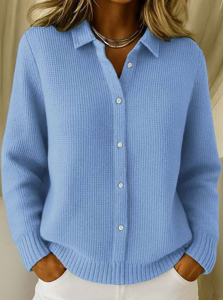 Women's Collared Button-Down Textured Knit Cardigan - Blue