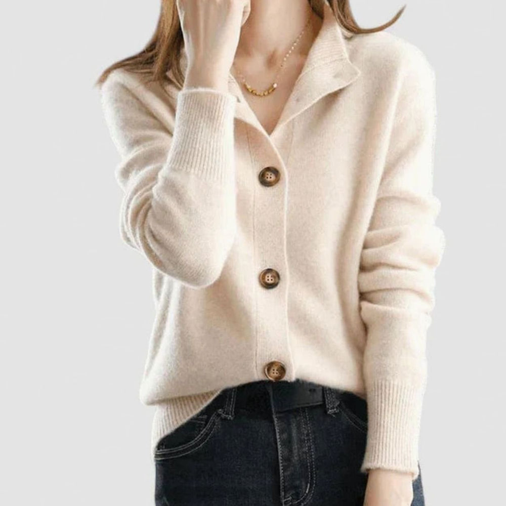Women's Collared Button-Front Knit Cardigan - Beige
