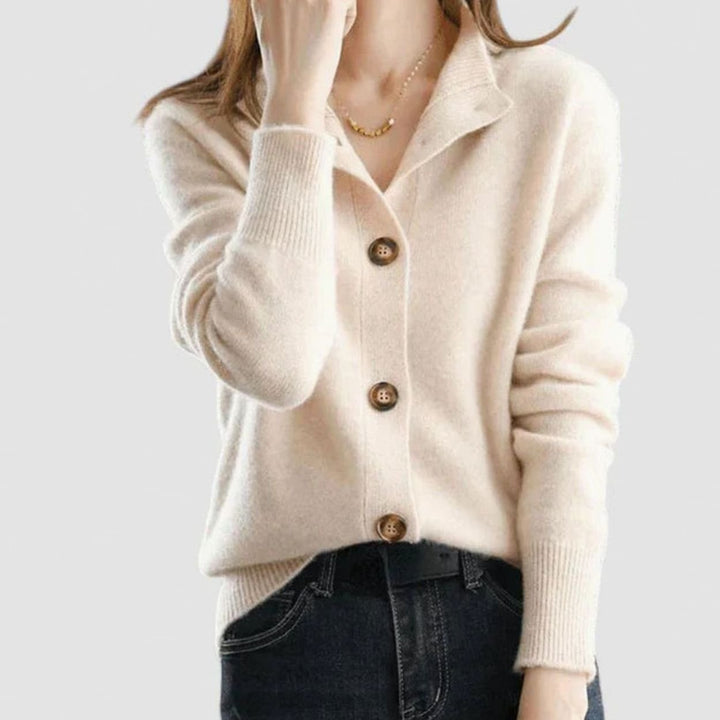 Women's Collared Button-Front Knit Cardigan - Beige