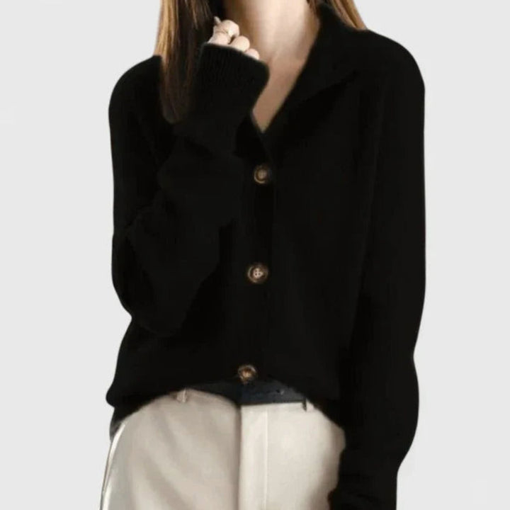 Women's Collared Button-Front Knit Cardigan - Black