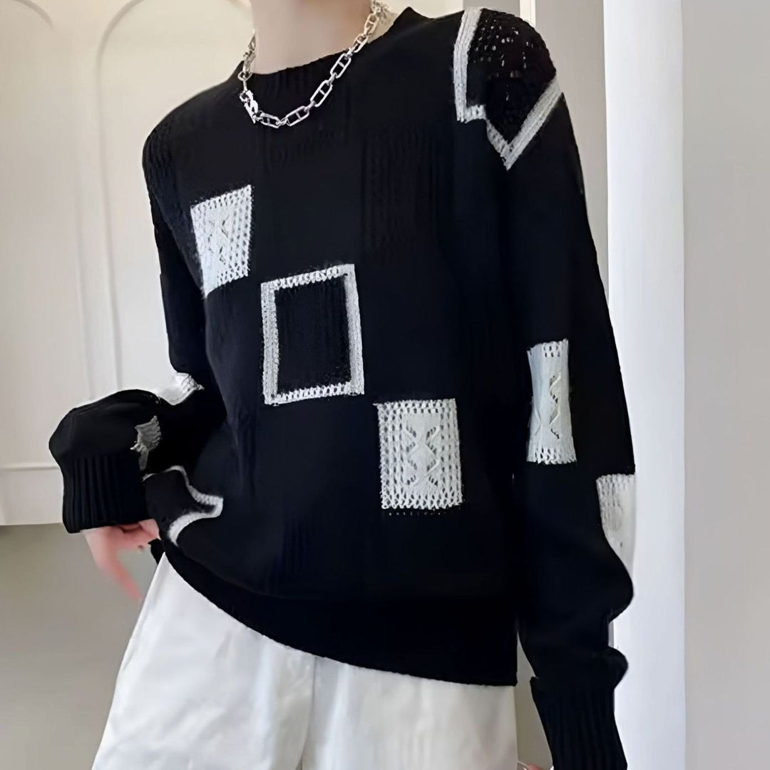 Women's Colour-Block Crochet-Detail Knitted Jumper