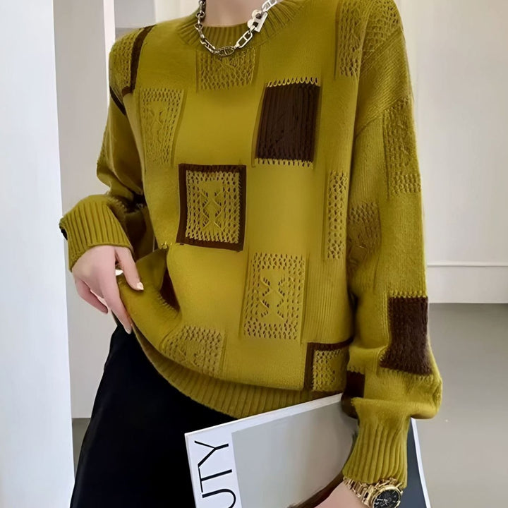Women's Colour-Block Crochet-Detail Knitted Jumper