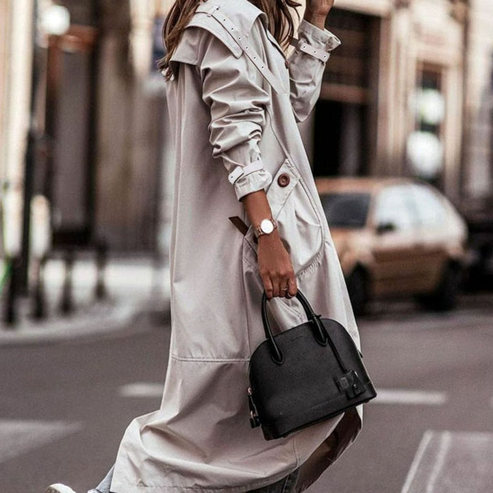 Women's Colour Block Hooded Long Trench Coat